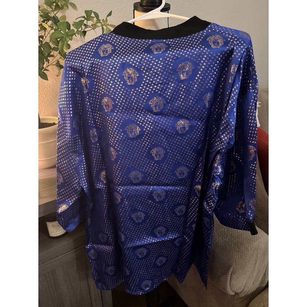 Ceta Dolce Mens 2XL Silk Blend Blue Gold Medusa Polka Dot Metallic Shirt‎ NWT - Picture 3 of 4